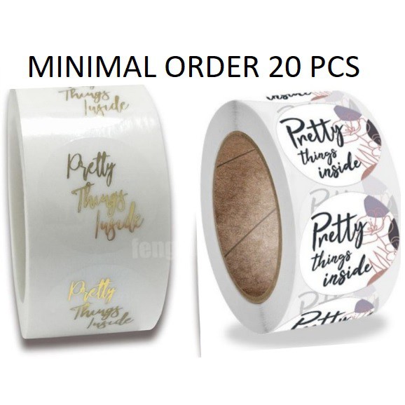 

P001 Per Pcs Sticker Label Logo Tempel Pretty Things Inside White Floral Transparant Gold Bulat Seal