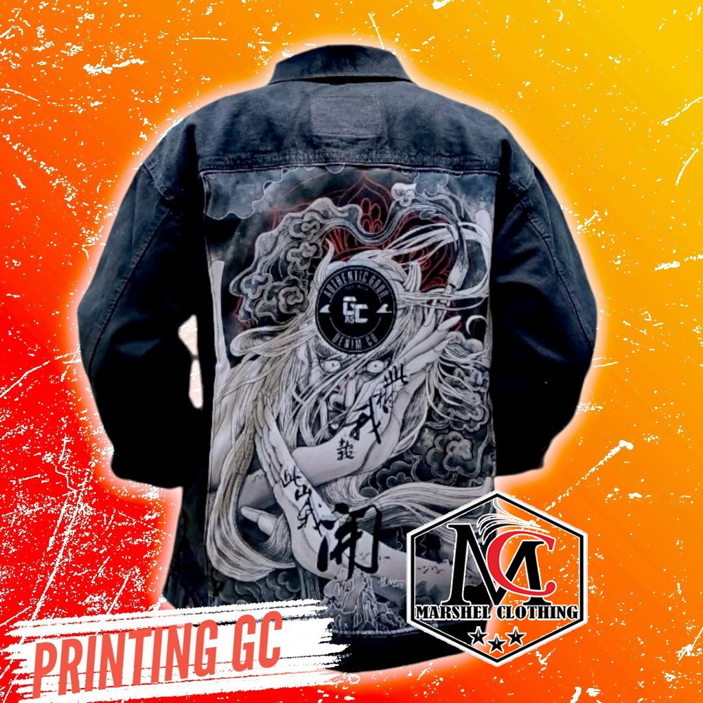 RCL - JAKET JEANS GAMBAR DENIM PRINTING PRIA GC GAMBAR BELAKANG - JAKET JEANS GAMBAR MURAH