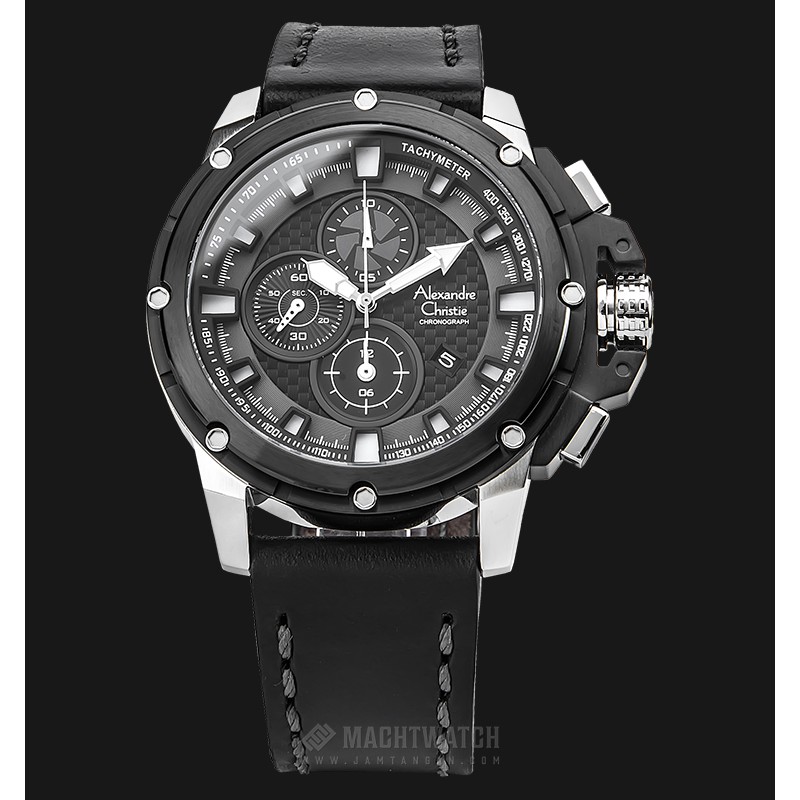 Alexandre Christie AC 6390 MC LTBBA Man Chronograph Black Pattern Dial Leather Strap