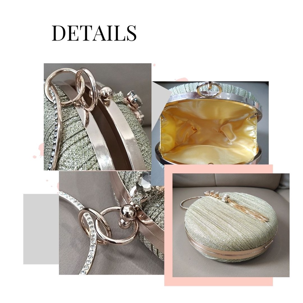 TAS PESTA WANITA KONDANGAN IMPORT TERBARU MEWAH MURAH KRISTAL KAIN SATIN ROUND BULAT WISUDA MAC82 18CM  HANDBAG HAND BAG SHOULDER TENTENG SELEMPANG SLEMPANG SLING BAG JINJING TALI RANTAI WANITA CEWEK CEWE PEREMPUAN FASHION KEKINIAN ELEGAN CANTIK