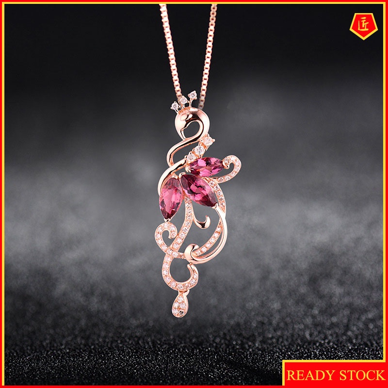 [Ready Stock]Leaf-Shaped Ruby Pendant 18K Rose Gold Fashion