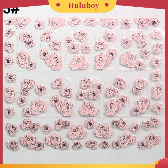 Huluboy Huluboy♡ Stiker Kuku 3D Motif Bunga Warna Pink Untuk Manicure