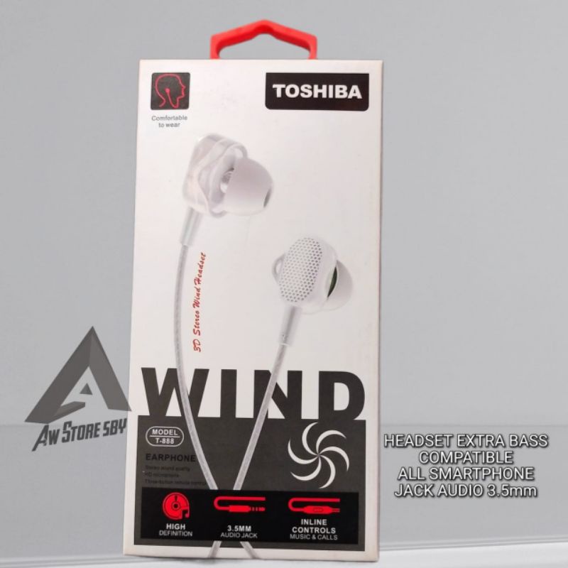 Headset Extra bass stereo Earphone jack audio 3.5mm TOSHIBA