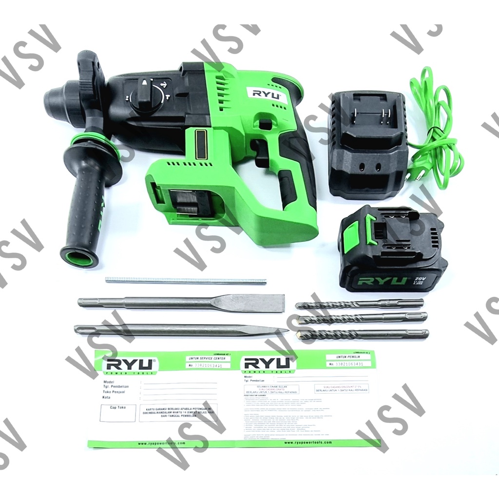 RYU RCRH26 Cordless Rotary Hammer 26mm Bor Battery Mesin Bor Tembok