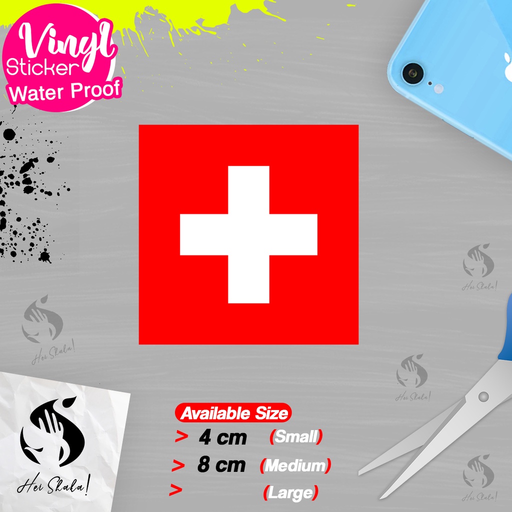 

Stiker Switzerland Swiss Sticker Vinyl Satuaan Motif Bendera Negara Dunia Bahan Anti Air