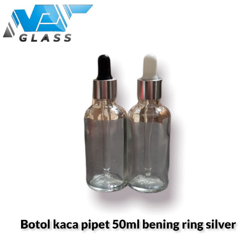 botol pipet kaca 50ml bening ring silver