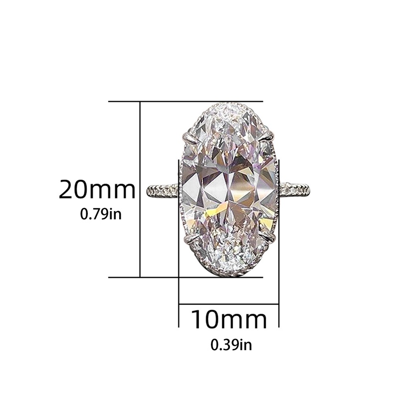 Cincin Kristal Cubic Zirconia Bentuk Oval Besar Warna Silver Untuk Wanita