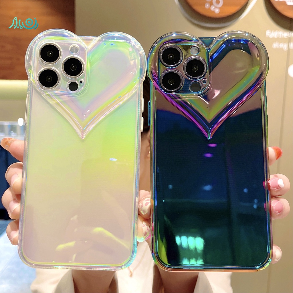 (3D Love) Casing Silikon Iphone 12 13 Pro Max Xs Max 7 + 8 + 11 Pro Max Aksen Laser Aurora Warna Gradasi Pelangi