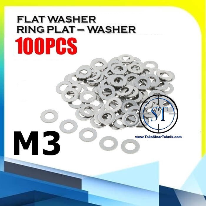 Ring Plat M 3 - Ring Plat Baut M3 3mm Galvanis Flat Washer Isi 100 Pcs