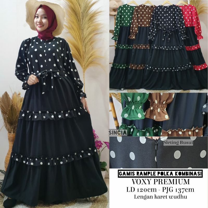 GAMIS VOXY MOTIF POLKA BAHAN MELAR+ADEM