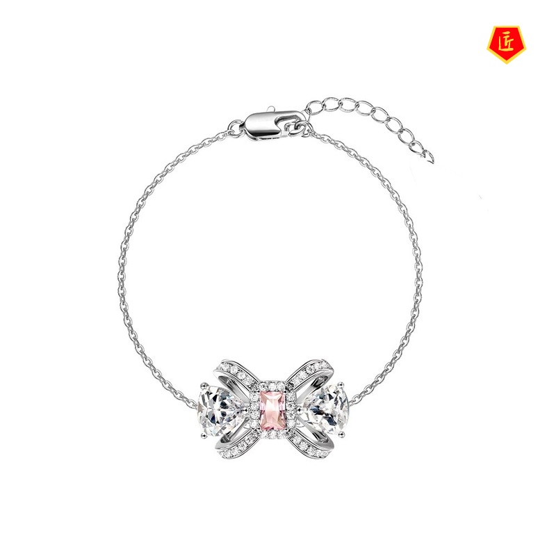 [Ready Stock]Diamond Bow Stud Earrings Elegant Necklace Ring Set