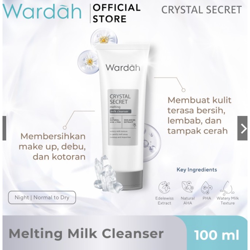 Wardah Crystal Secret Melting Milk Cleanser 100 ml ( tube )  kemasan baru