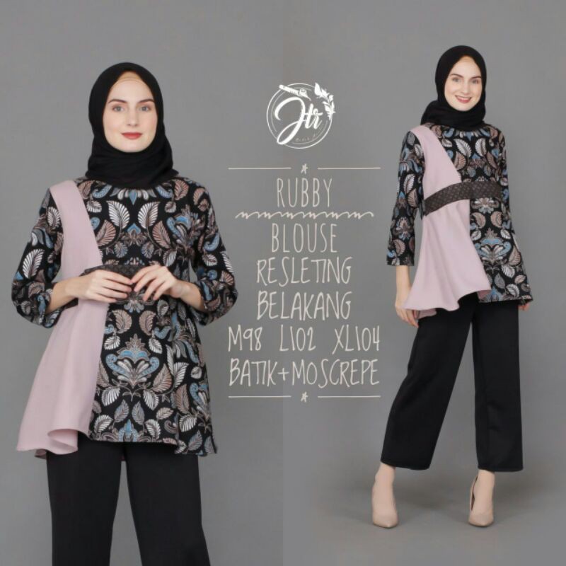 tey-17 Batik Wanita ASJ SA HRB026 Kenongo Kemeja Tosca Pendek-Ruby Blus Biru