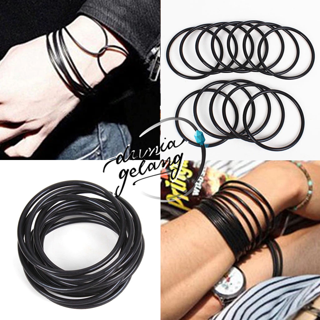 GELANG KARET HITAM WARNA ELASTIS / GELANG PRIA WANITA ANAK DGGL