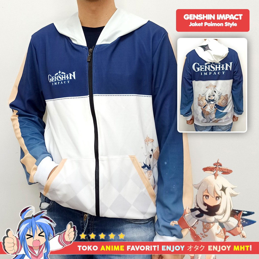 Jaket Hoodie Anime Game Full Print Genshin Impact Paimon Style