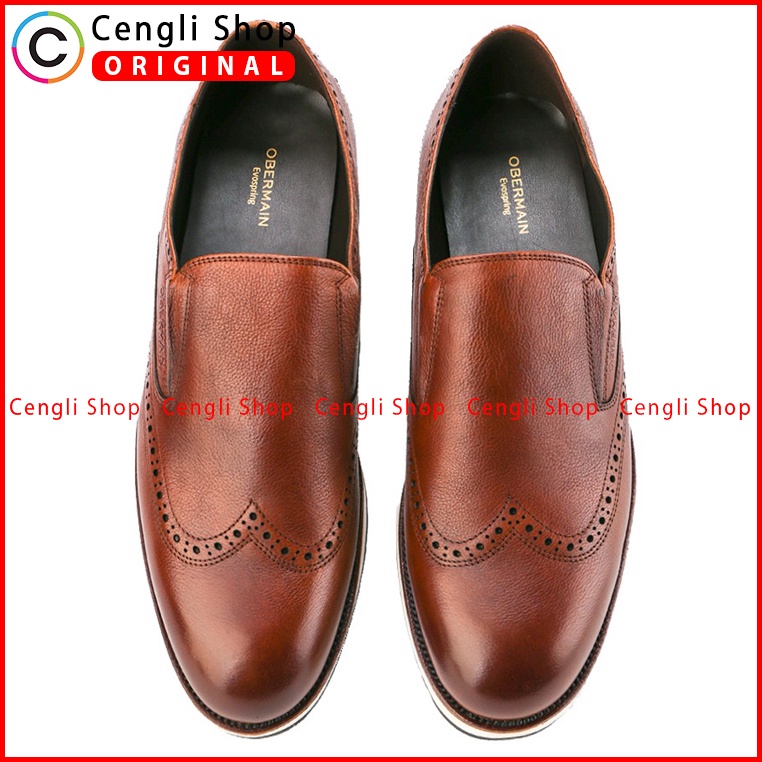 SEPATU OBERMAIN PRIA ORIGINAL PANTOFEL CASUAL KULIT ASLI COKLAT OM07