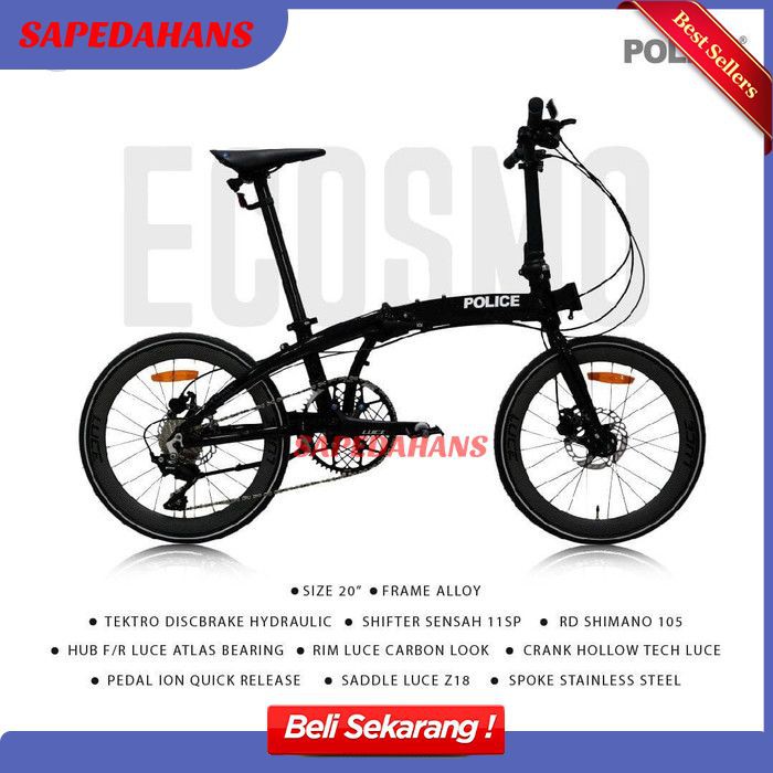 Sepeda Lipat Sepeda Lipat Murah Original 20 Element Ecosmo 11 Black police 451 DN062