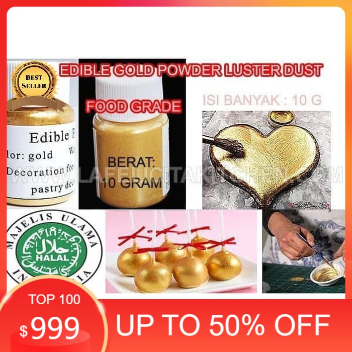 

10g HALAL EDIBLE GOLD LUSTER LUSTRE DUST 10 GRAM FONDANT COKLAT BEER LIQUID PEWARNA EMAS CAKE KUE