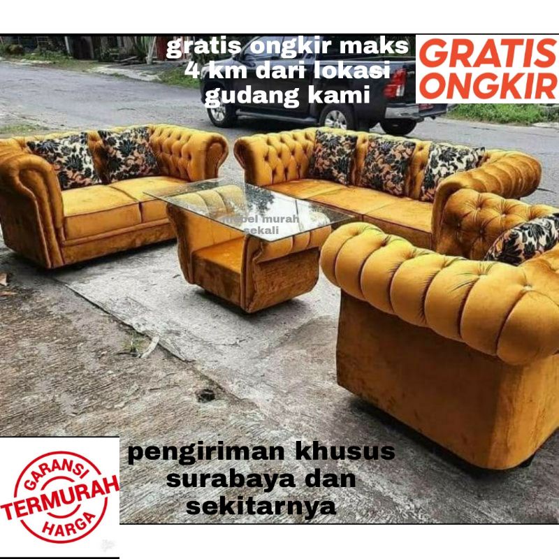 (PROMO) Sofa Chesterfield Bludru Set 3 2 1 Mewah / Sofa Chesterfield murah