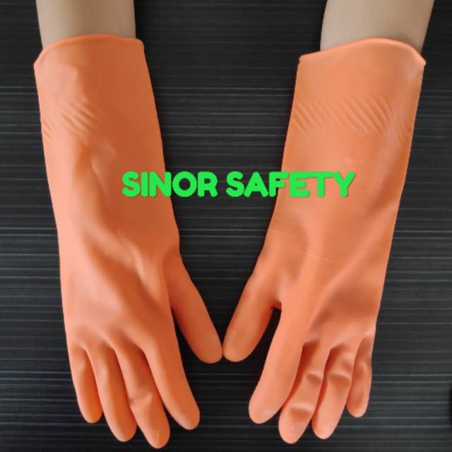 Sarung Tangan Karet Latex Dot ORANGE Tebal Serbaguna Rubber Glove 32 cm