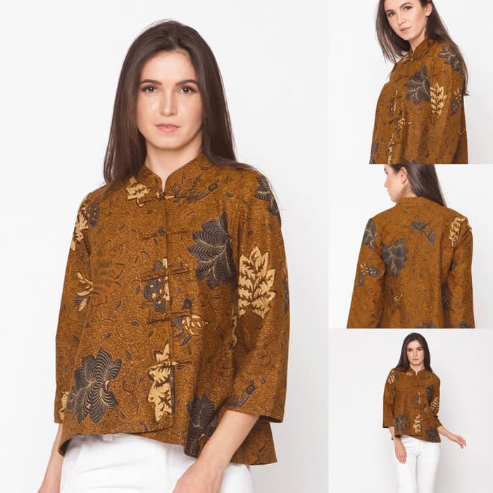 Baju Blouse Atasan Batik Wanita Modern Nona Rara, Vivi Sogan T0149