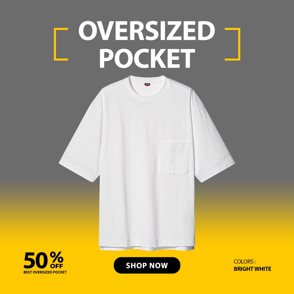 KAOS POLOS OVERSIZE POCKET SAKU PRIA TANGAN PENDEK WARNA PUTIH BRIGHT WHITE UKURAN S-XL BAHAN COTTON COMBED 24S ORGINAL