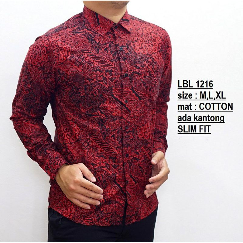 KEMEJA BATIK PRIA SLIM FIT BAJU BATIK PRIA MERAH IMLEK CVL26