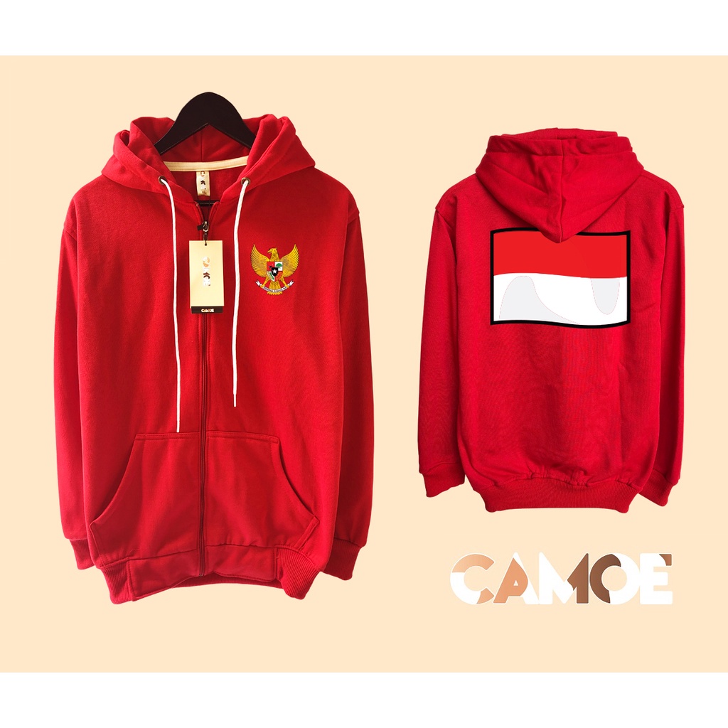 Jaket Hoodie Zipper Bendera indonesia 3D Merah Putih