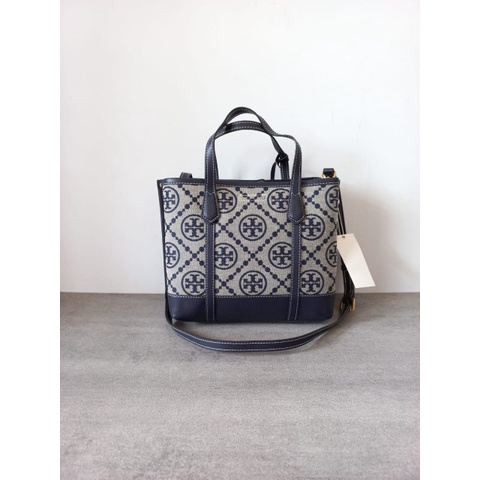 TAS WANITA TB PERRY T MONOGRAM JCQUARD SMALL TRIPLE COMPARTMENT TOTE