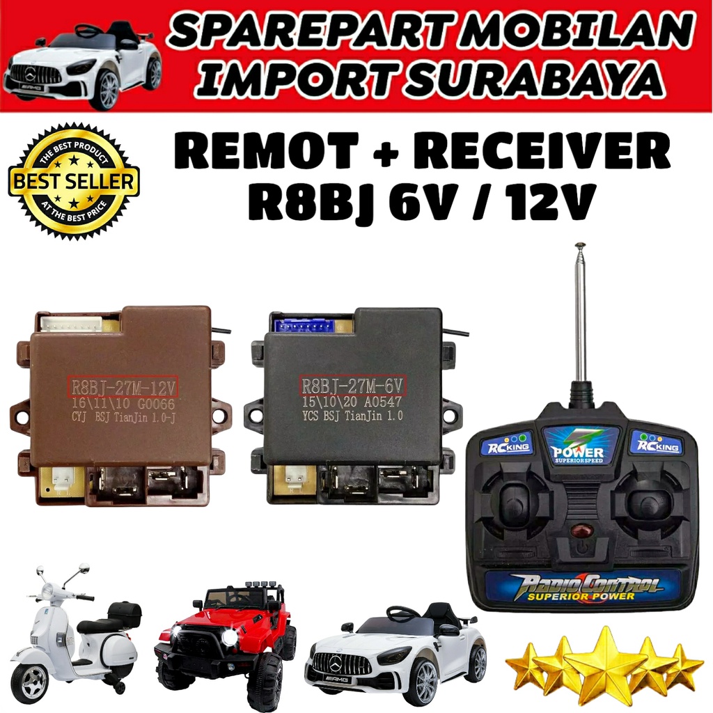 R8BJ 27M 12V 6V RECEIVER CONTROLLER MODUL MOBIL RC KONTROL DINAMO BATTERY TIANJIN 2G4S MOTOR AKI ANAK