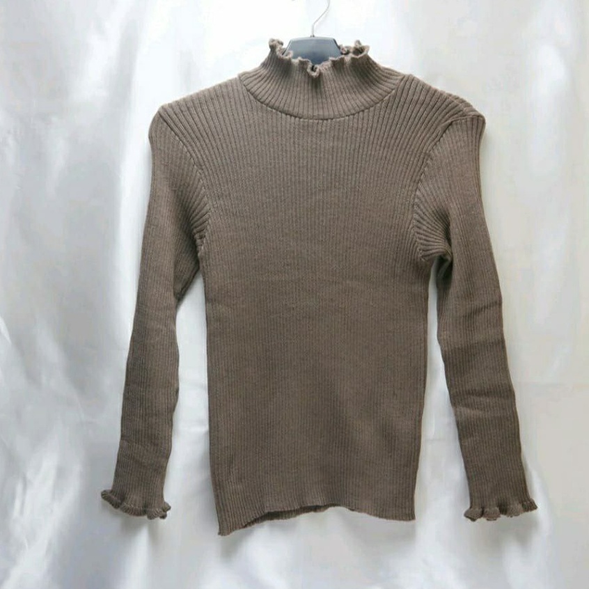 DAISY CURLY SWEATER | TURTLENECK KRIWIL LENGAN PANJANG | SWEATER KRIWIL-Burgundy