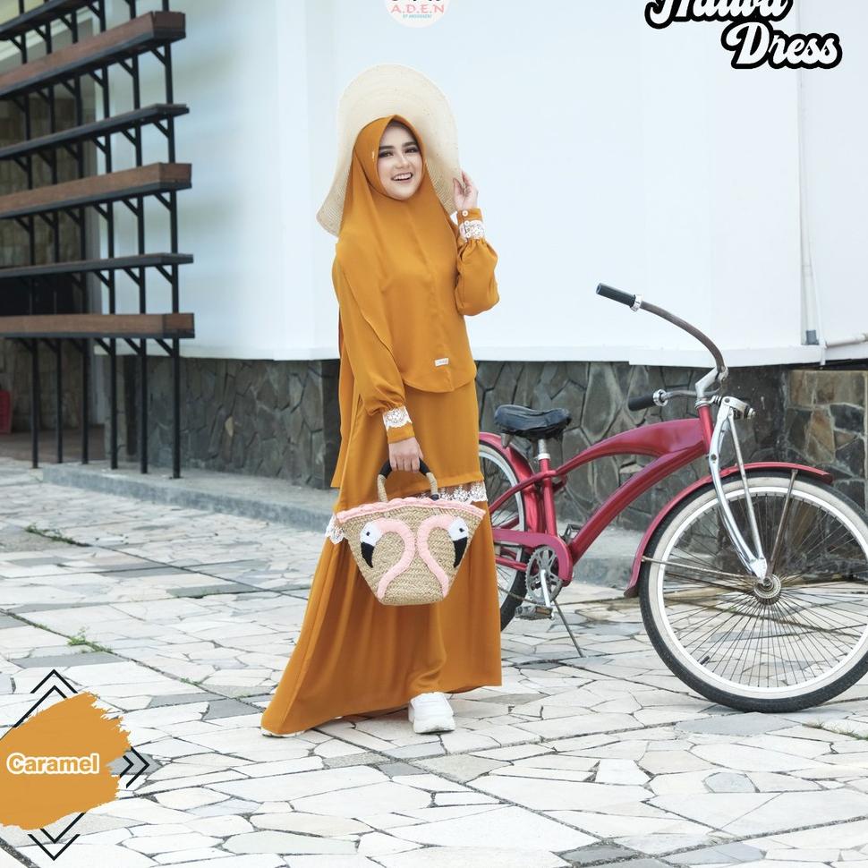 Gamis Set Khimar / Dress Syari Polos Wollycrepe NOM Halwa Ori by Aden Hijab {Mte31au22d}