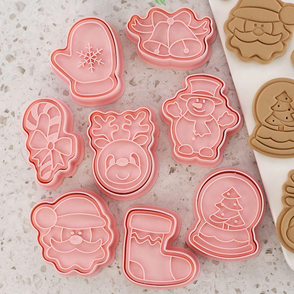 R-FLOWER Cookie Cutters 3D Untuk Bayi Anak Tema Natal Cookie Stamp Kartun Pressable Baking Tools