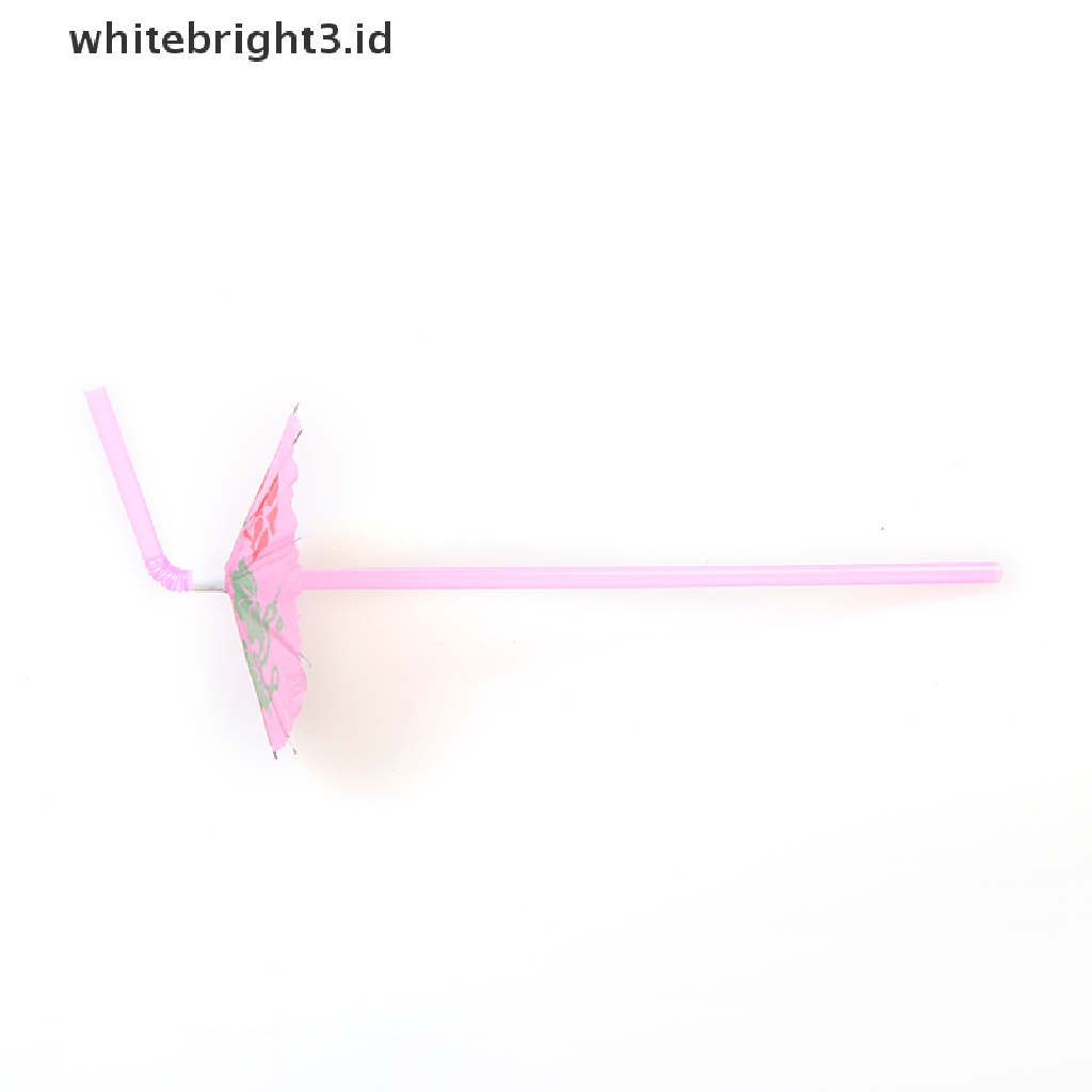 (whitebright3.id) 50pcs Sedotan Jus Buah / Cocktail Bentuk Payung Bahan Plastik