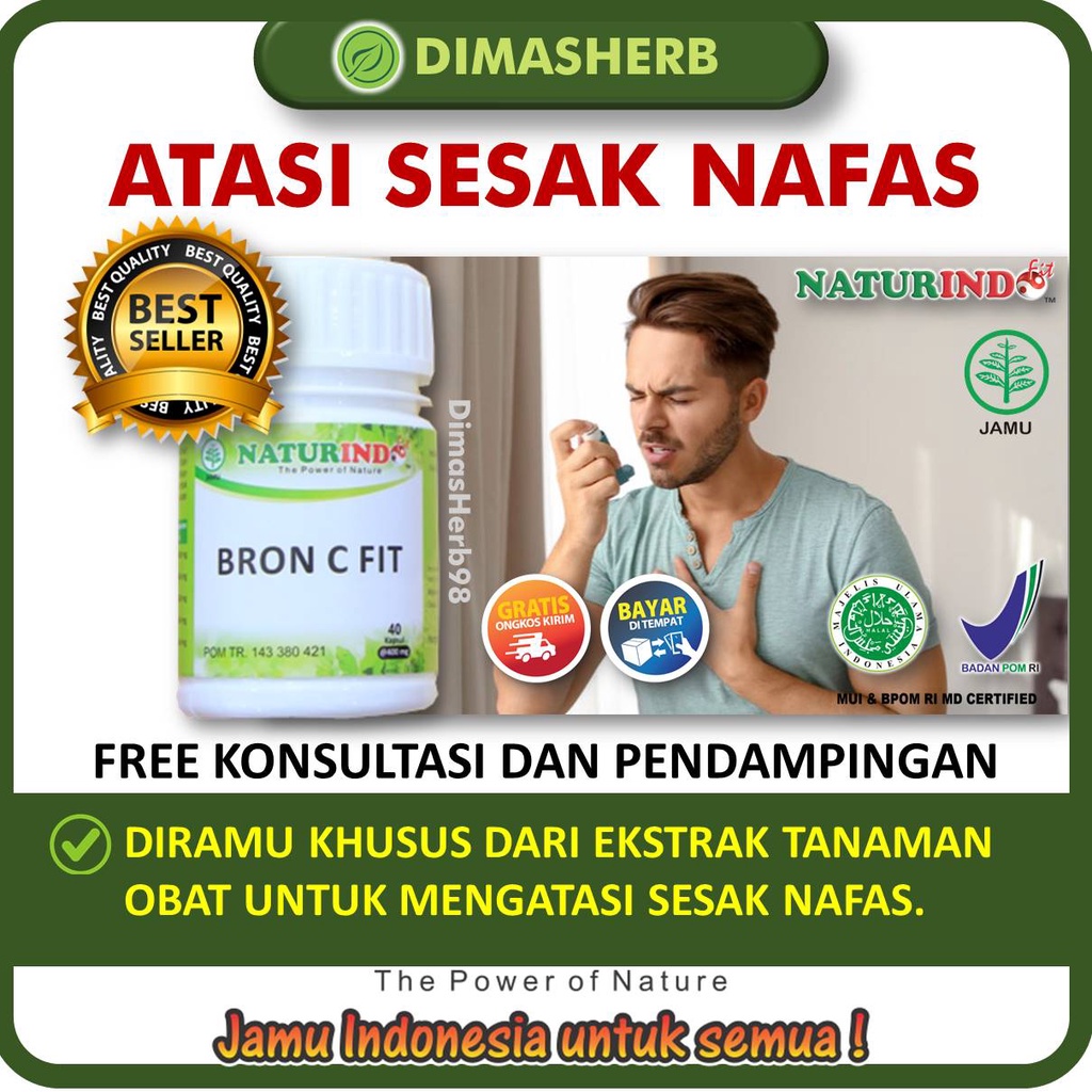 Obat Sesak Nafas Berdahak Batuk Kering Berlendir Alergi Dingin Debu Sinusitis Rhinitis Amandel Menaun Obat Asma Obat TBC Bronkitis Obat Jamu Herbal BPOM HALAL MUI Gangguan Pernafasan Alergi Debu Obat Gurah Paru Paru Herbal BRON C FIT NATURINDO YOGYAKARTA-SESAK NAFAS