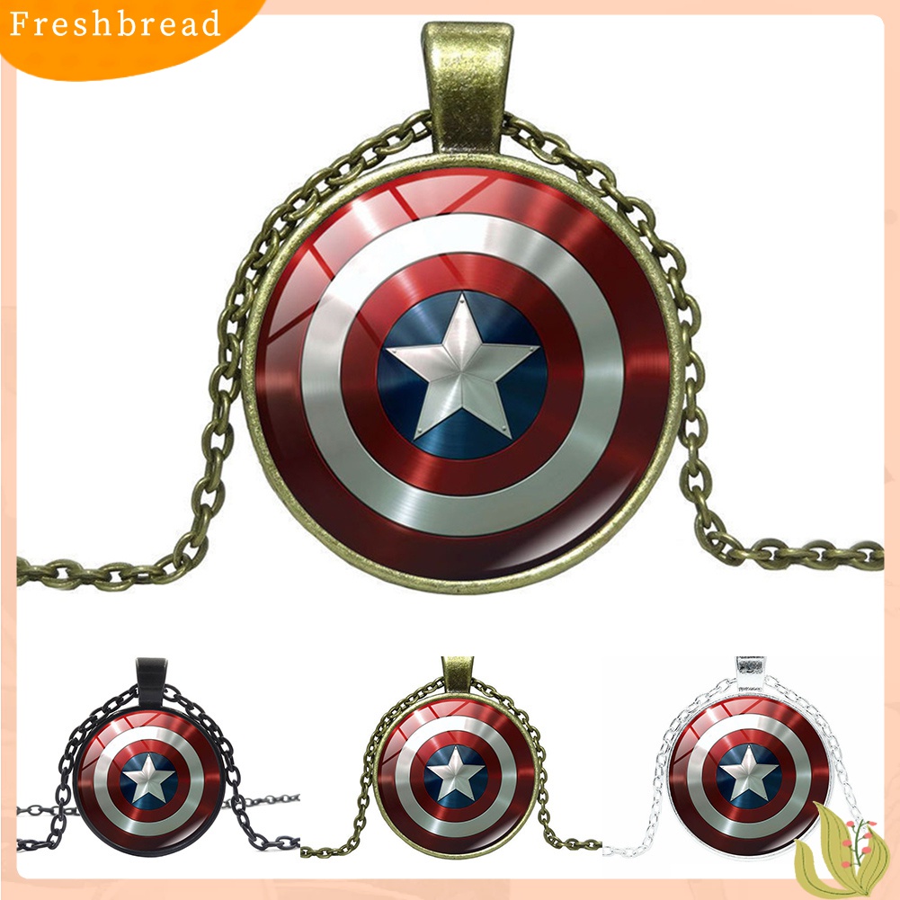 [Fresh] Kalung Rantai dengan Liontin Kaca Cabochon Motif Marvel Avenger Captain America untuk Wanita