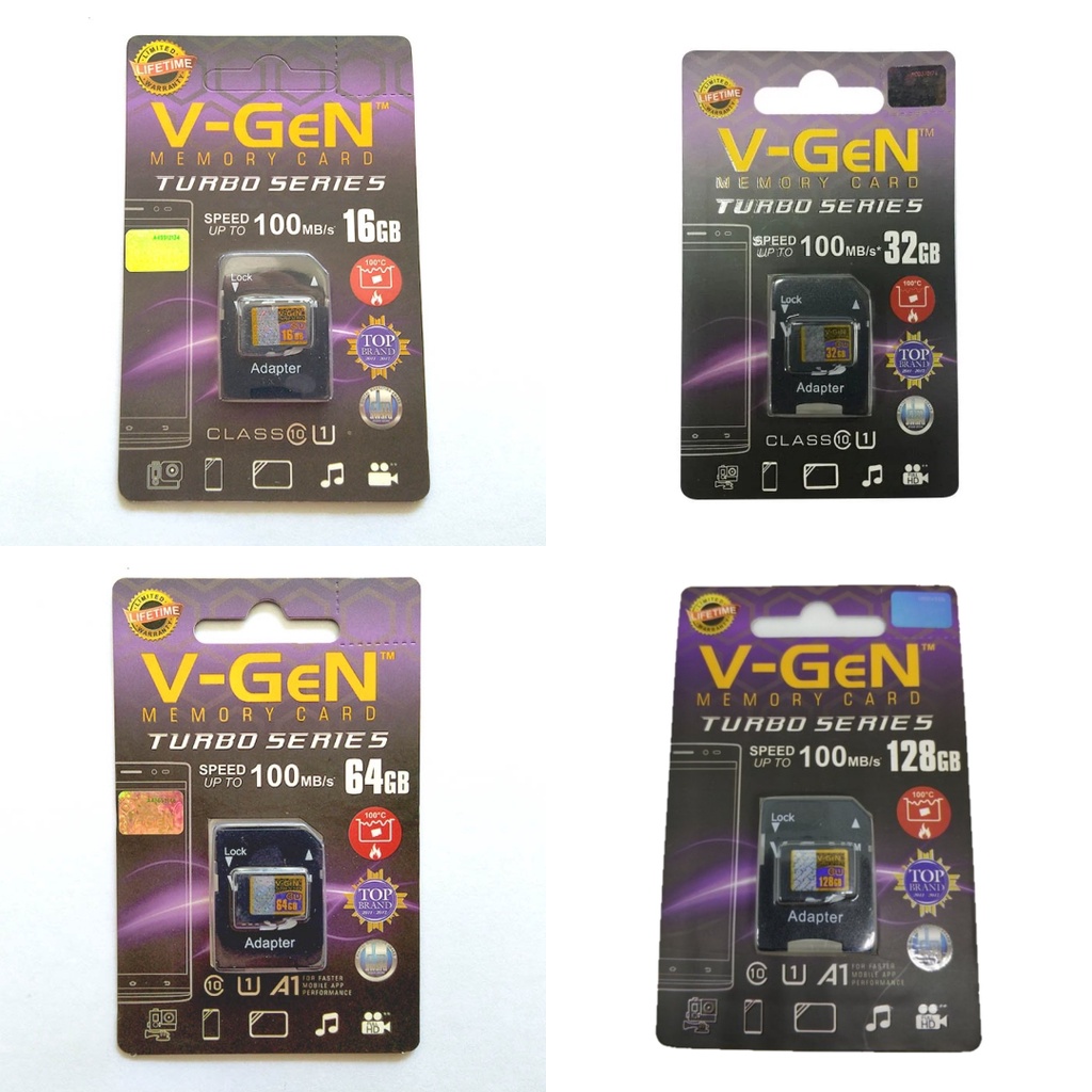 V-Gen Micro SD Turbo Class 10 100 MBps 16 32 64 128 GB dengan Adapter VGen V Gen