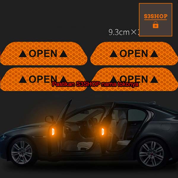 Sticker Reflector Pintu Mobil OPEN Car Reflective Stiker OPEN 4pcs