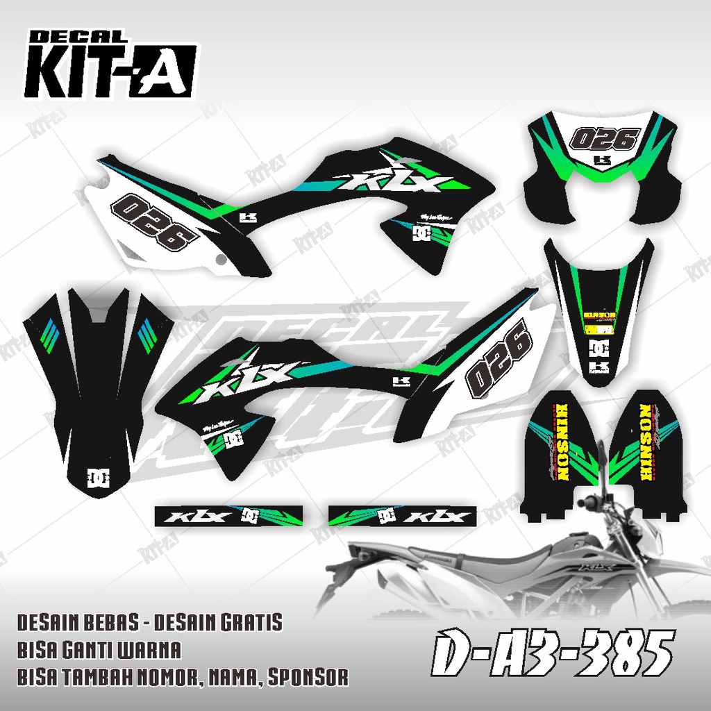 Decal kawasaki KLX 150 BF MOTIF SUPERMOTO SIMPLE HITAM HIJAU