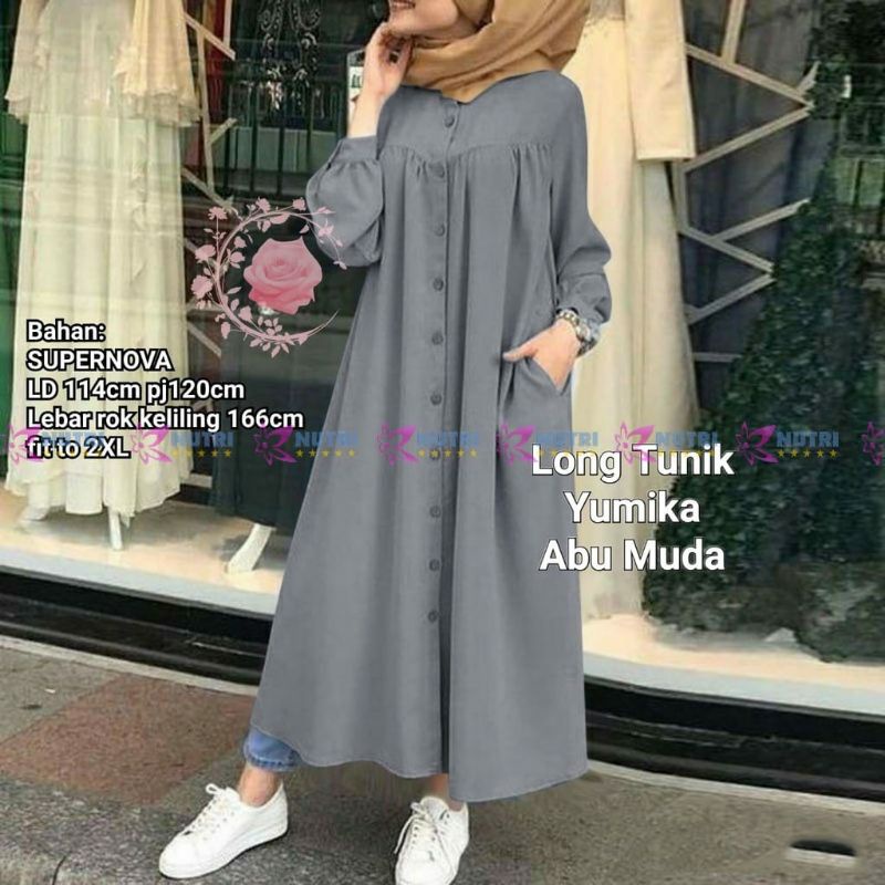 Yumika long tunik midi dress katun polos jumbo LD 115 XXL