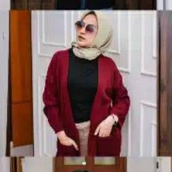 Loocy Kardigan Rajut Wanita Oversize-Maroon