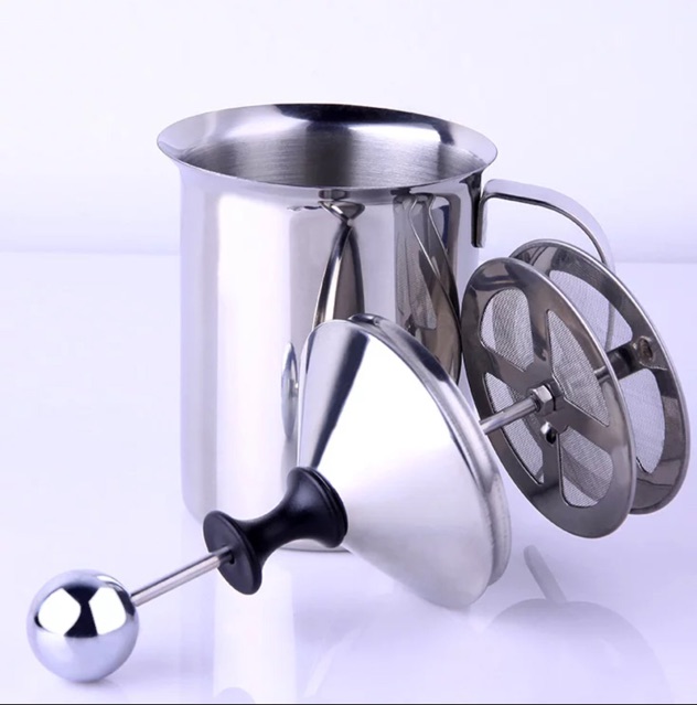 Promo! Double mesh milk frother 400ml stainless steel hand frother modern coffee foamer manual