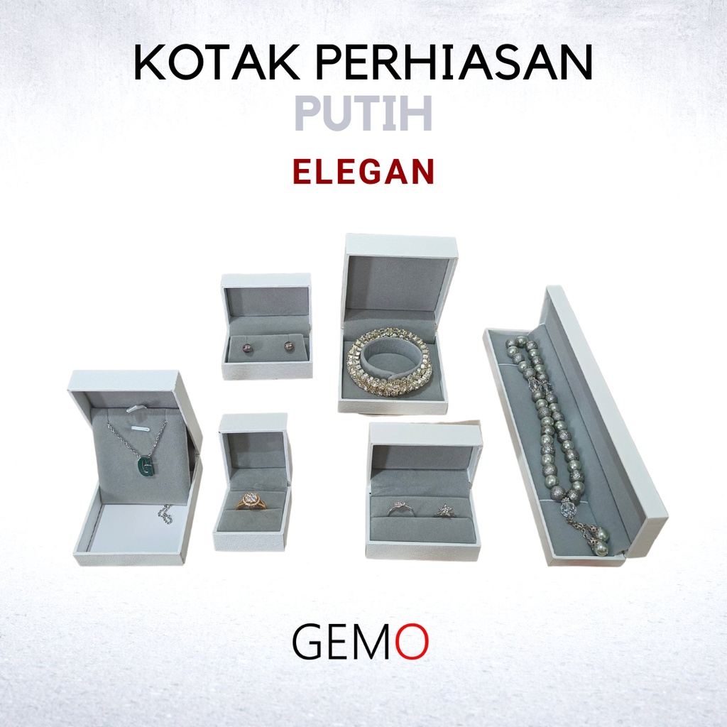 Kotak Perhiasan Elegan Putih Set , Box Cincin, Kalung, Gelang, Anting, Liontin, Tempat Jewelry Murah, Unik, Lucu untuk Tempat Wadah Seserahan / Akad Pernikahan / Hantaran Tunangan Harga Paling Cocok untuk Aksesoris Emas Berlian/ Perak Permata