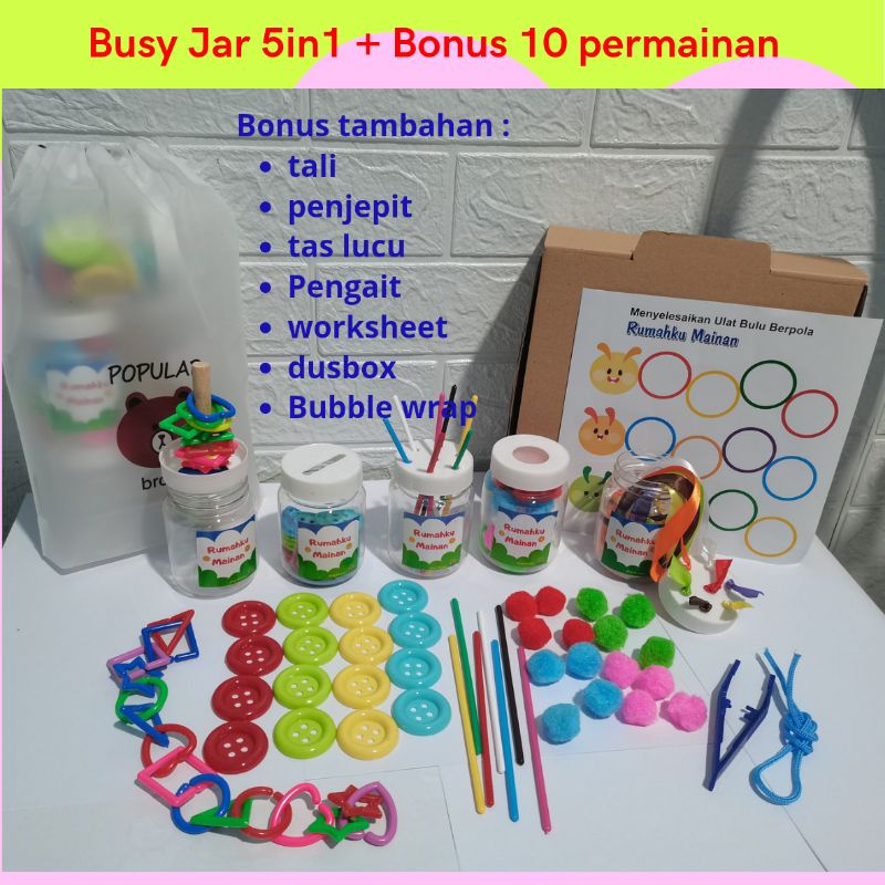 RESELLER MAINAN MONTESSORI SENSORY BUSY JAR MAINAN EDUKASI ANAK POMPOM PUSH STICK JAR TAGGIE JAR BUTTON PUSH