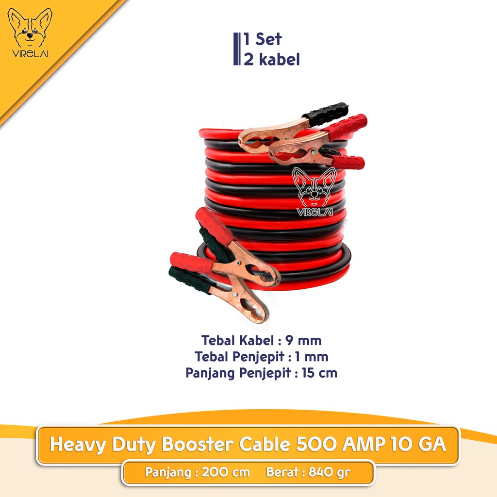 [Kabel Jumper] Heavy Duty Booster Cable Kabel Jumper Aki 500 AMP 10 GA 2 Meter