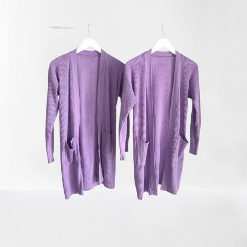 Long Cardigan BELLE OVERSIZE / Cardigan Rajut Wanita / Cardigan Panjang Jumbo / Garigan Panjang-Lilac
