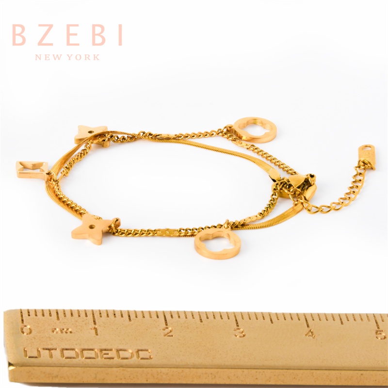 Bzebi Gelang Tangan Titanium Steel Lapis Emas 18k Hias Berlian Gaya Korea Untuk Wanita 1008b