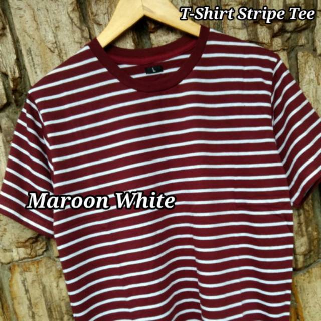 Kaos Stripe Medium Maroon Cotton Premium 30s