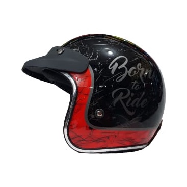 Helm JP Retro New Bigie Born To Road Hitam Glossy List Chrome By JPX Helmet Original