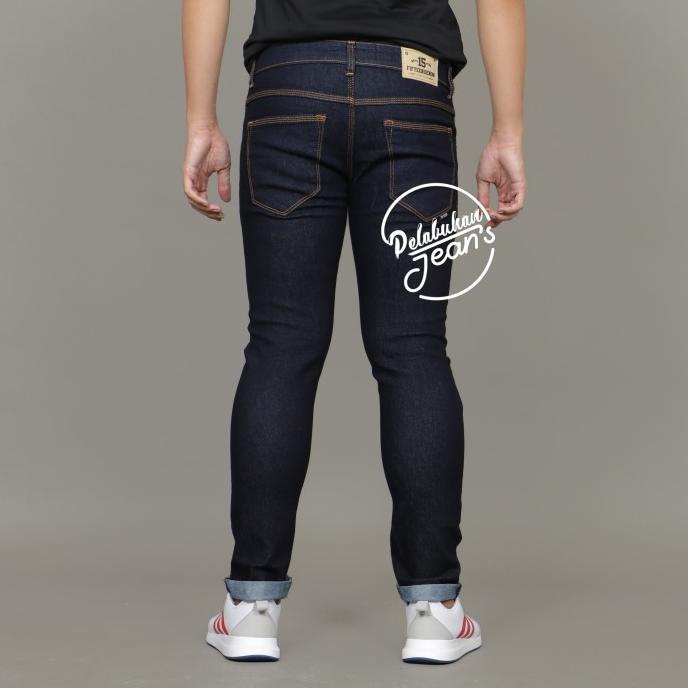 celana jeans pria slim fit navy blue original fifteen denim